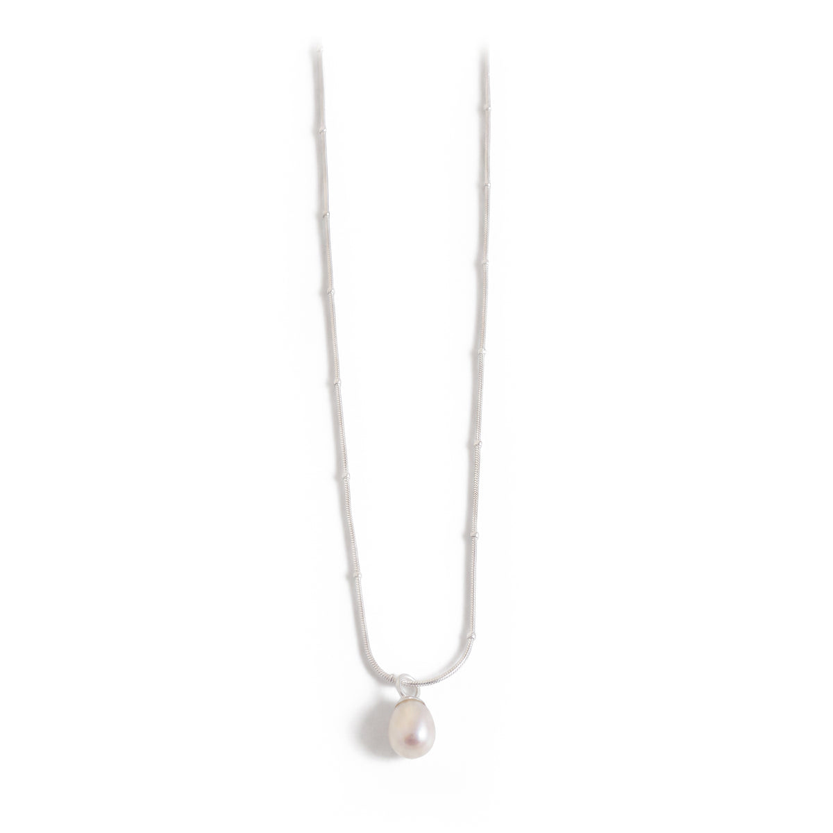 Exclusive Sterling Silver Beaded Snake Chain With Teardrop Freshwater Pearl