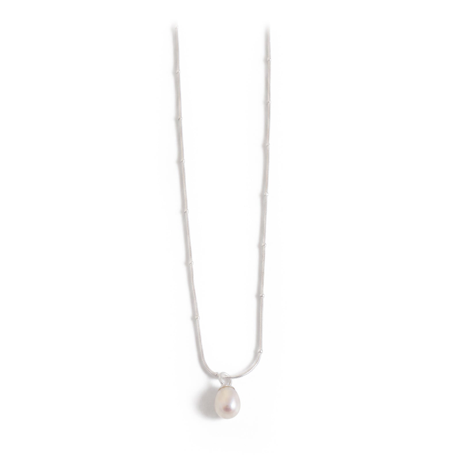 Exclusive Sterling Silver Beaded Snake Chain With Teardrop Freshwater Pearl