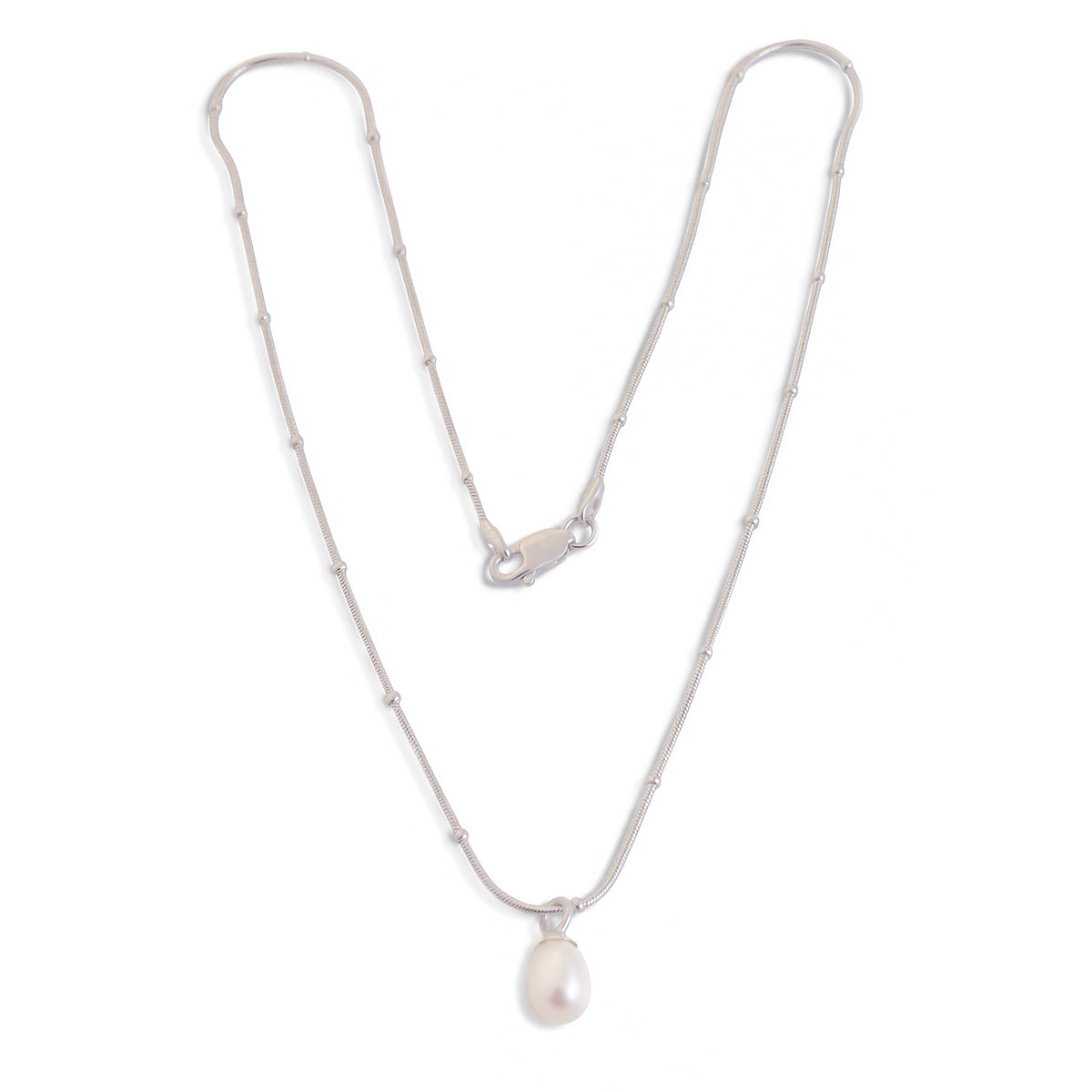 Exclusive Sterling Silver Beaded Snake Chain With Teardrop Freshwater Pearl