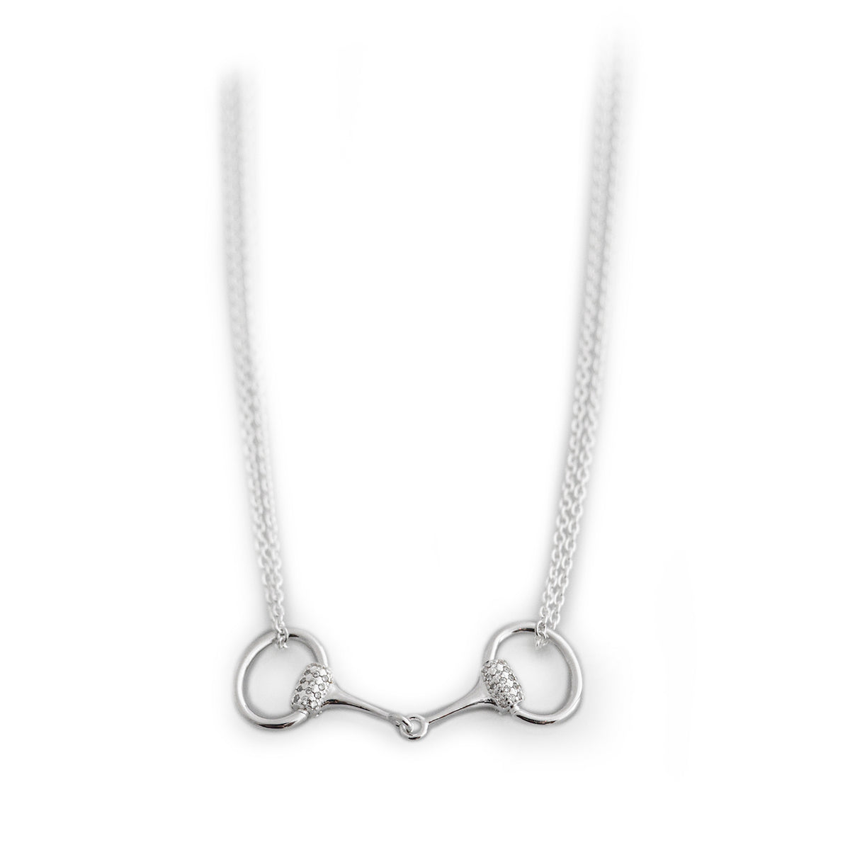 Exclusive Sterling Silver &amp; CZ Dinky Double Chained Snaffle Bit Necklace