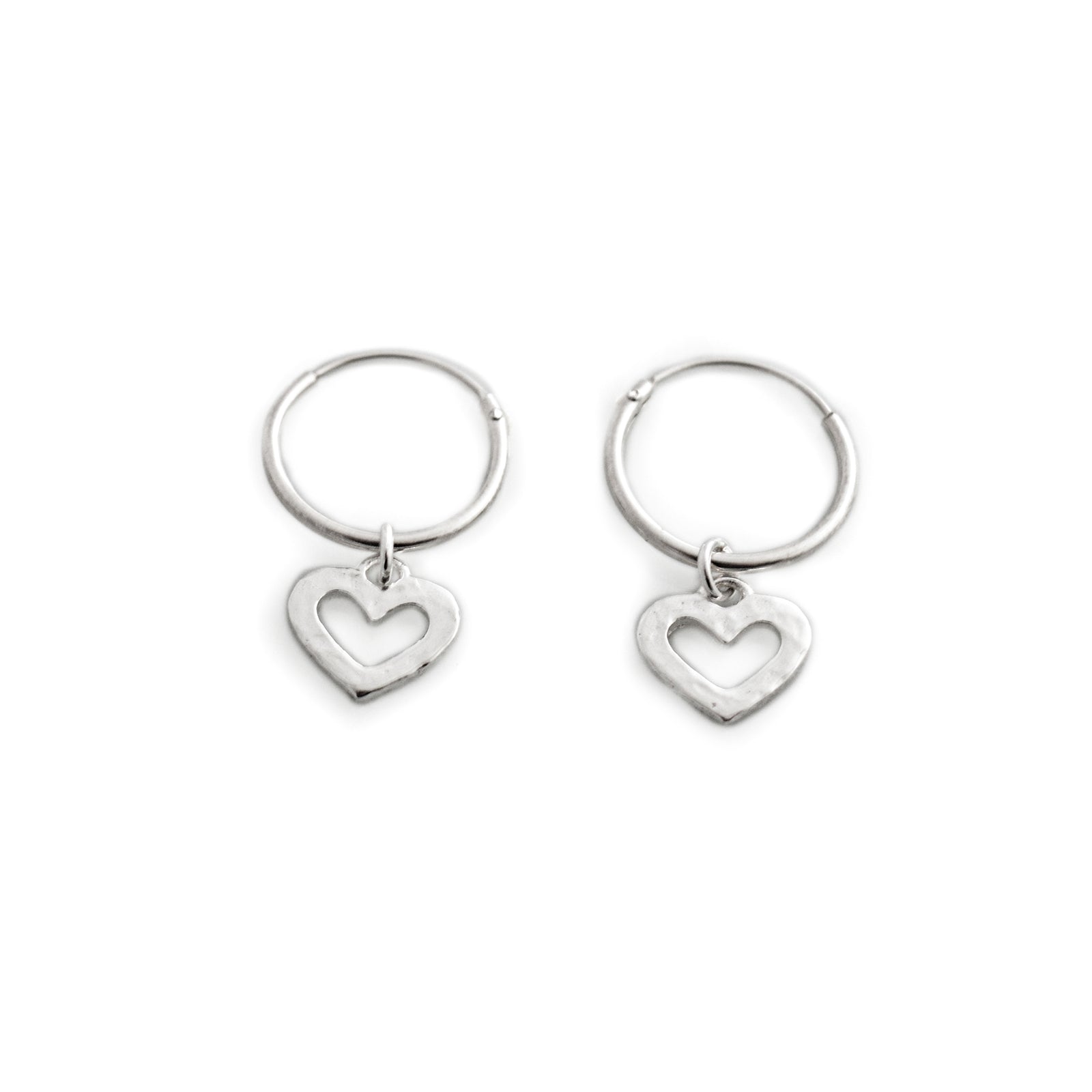 Exclusive Sterling Silver Hammered Heart Charm Hoops