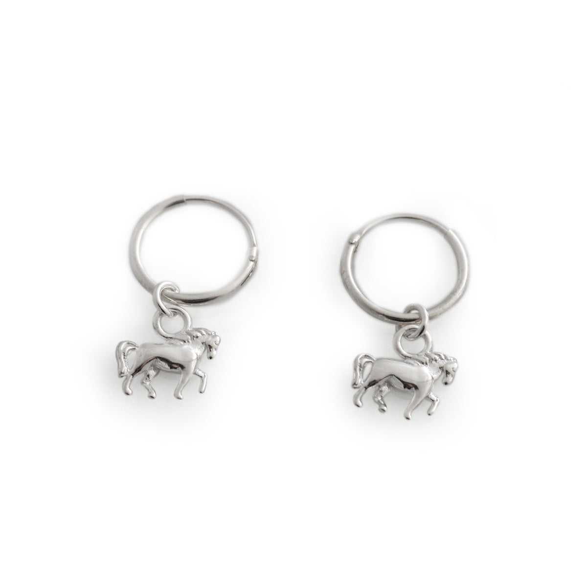 Exclusive Sterling Silver Horse Charm Hoop Earrings