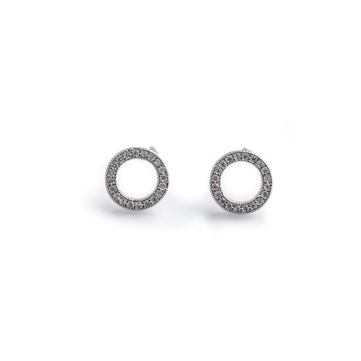 Sterling Silver &amp; CZ Circle Stud Earrings