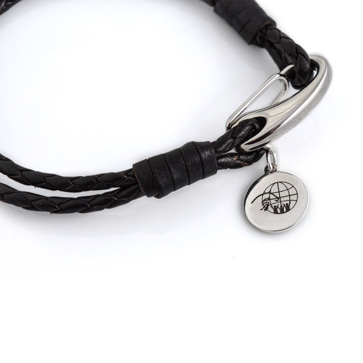 Exclusive Leather & Sterling Silver Optimum Time Disc Bracelet With Stainless Steel Clasp