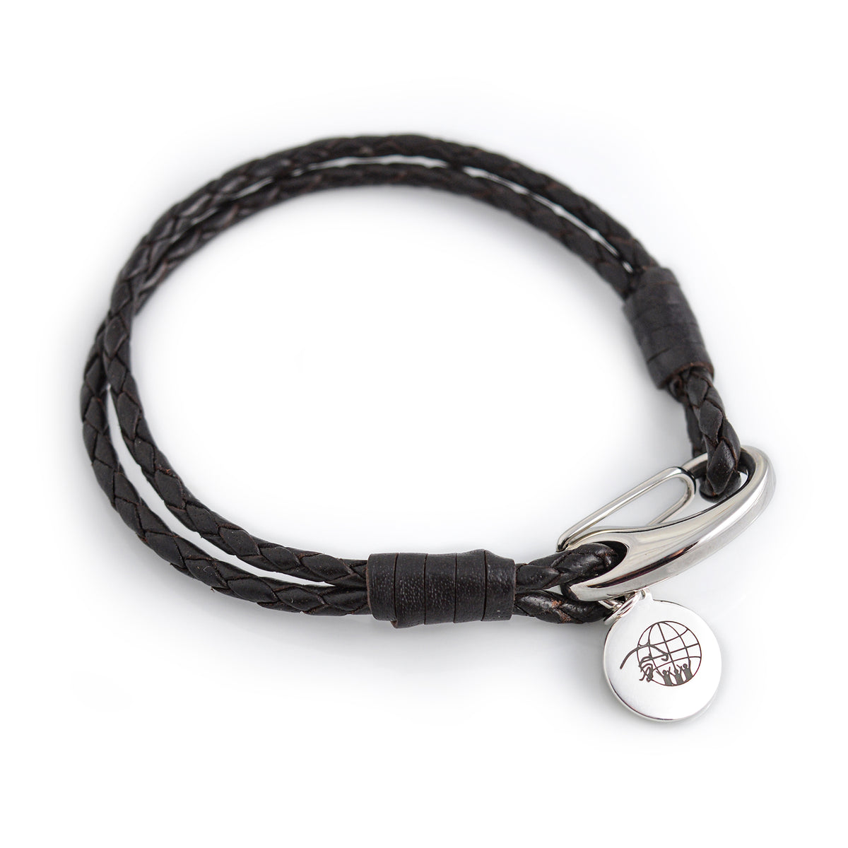 Exclusive Leather &amp; Sterling Silver Optimum Time Disc Bracelet With Stainless Steel Clasp