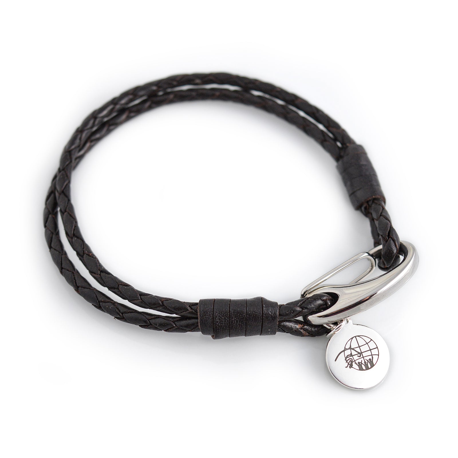 Exclusive Leather & Sterling Silver Optimum Time Disc Bracelet With Stainless Steel Clasp