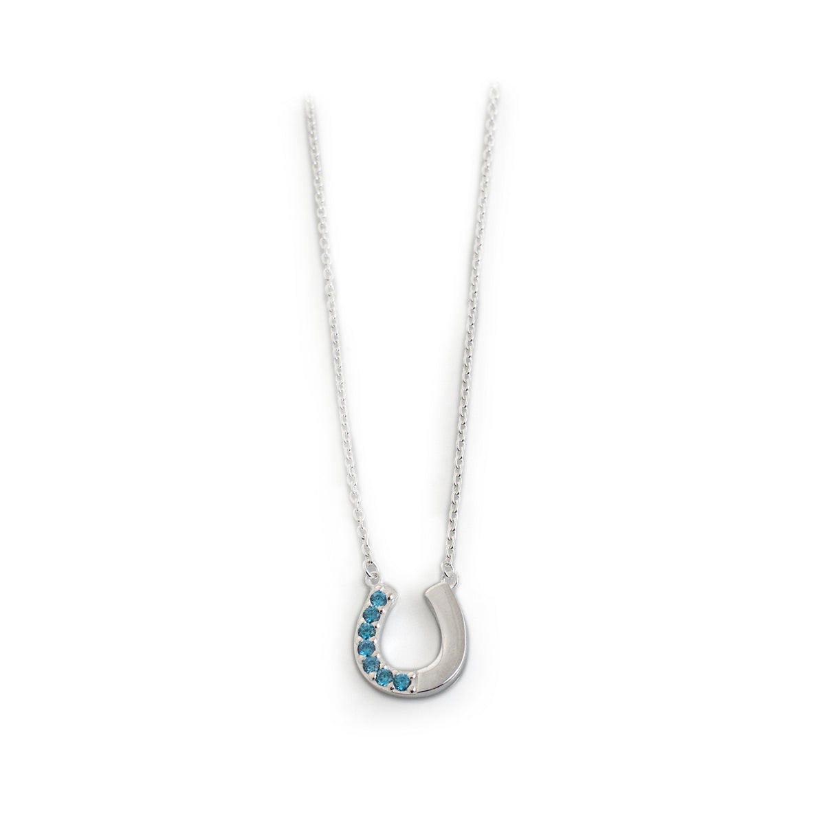 Exclusive Turquoise CZ &amp; Sterling Silver Horseshoe Necklace