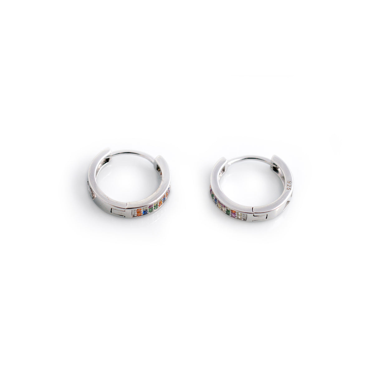 Rainbow CZ Sterling Silver Huggie Hoop Earrings