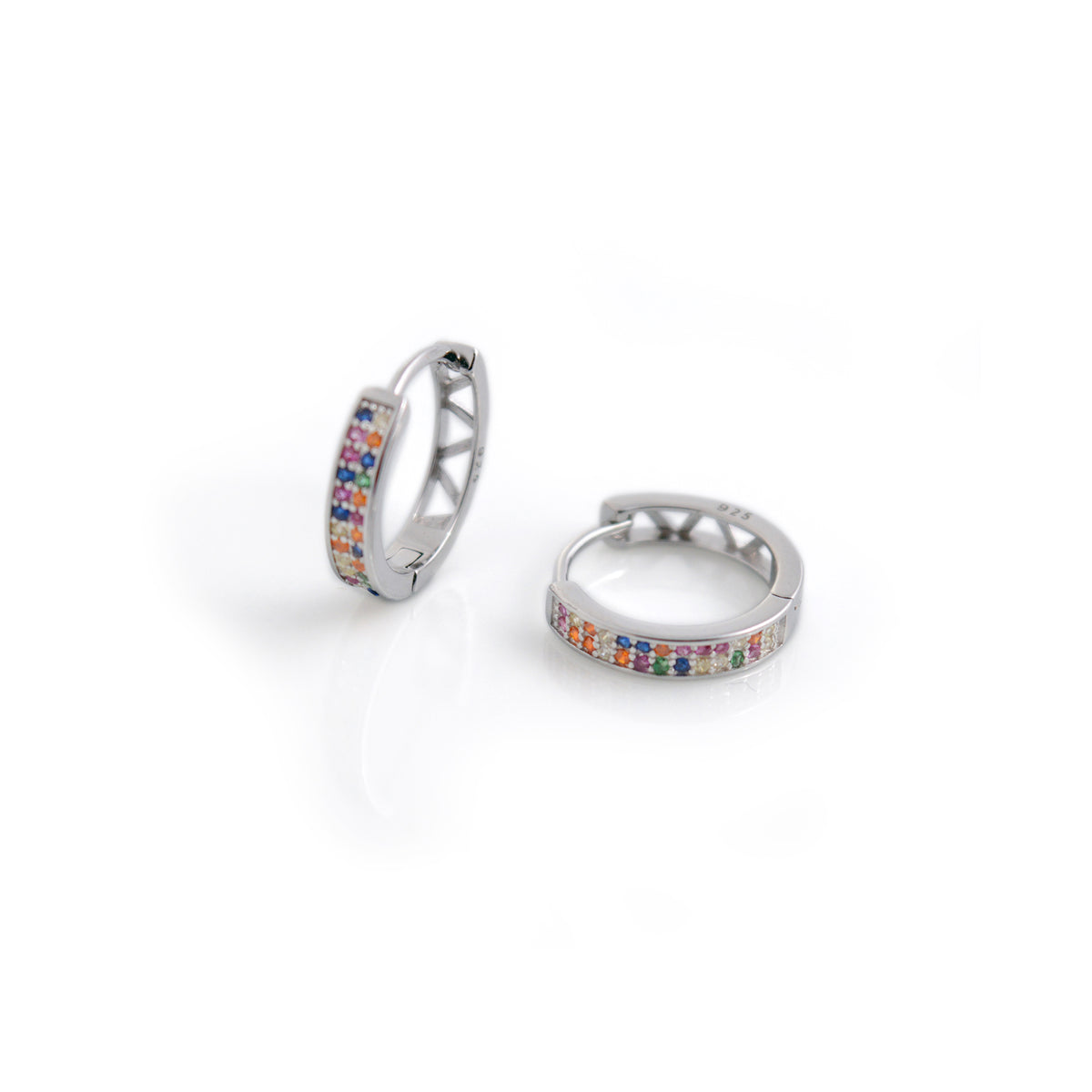 Rainbow CZ Sterling Silver Huggie Hoop Earrings