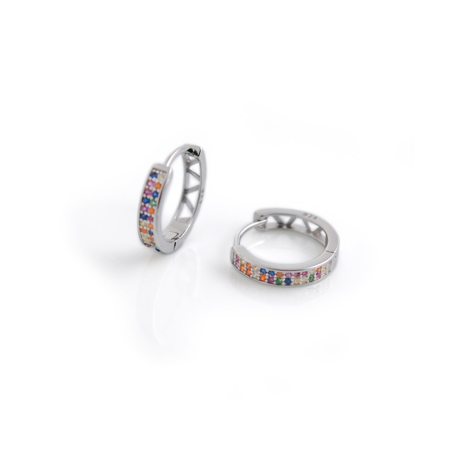 Rainbow CZ Sterling Silver Huggie Hoop Earrings