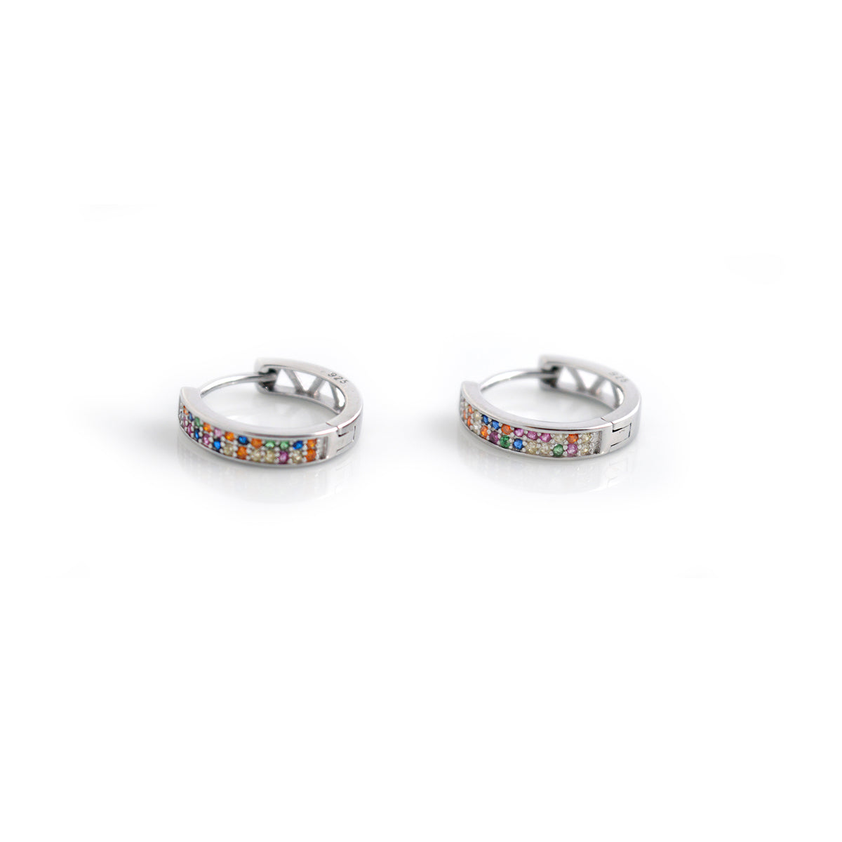 Rainbow CZ Sterling Silver Huggie Hoop Earrings