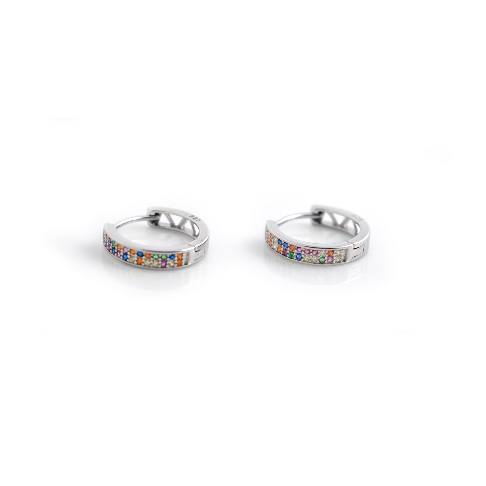 Rainbow CZ Sterling Silver Huggie Hoop Earrings