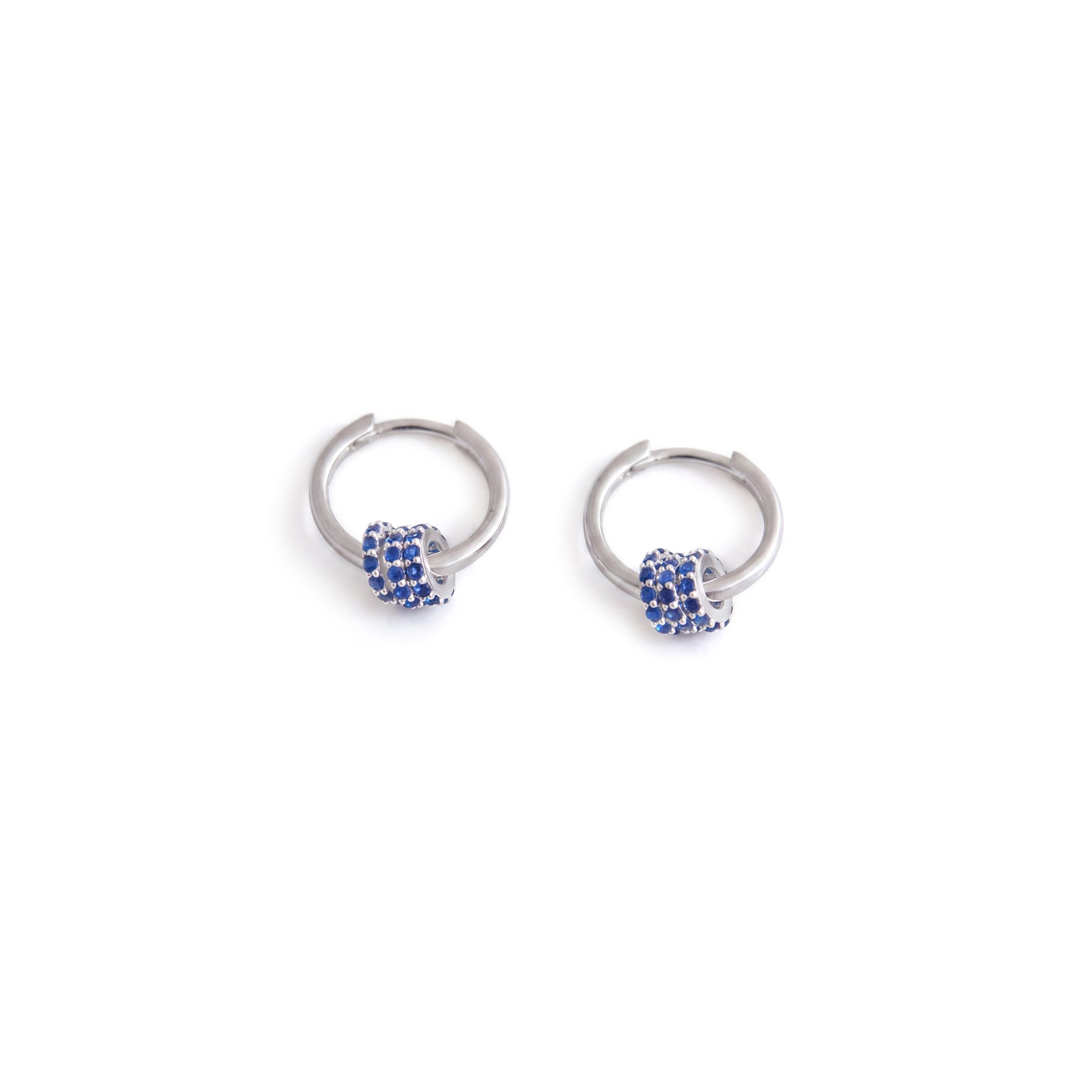 Exclusive Sterling Silver & Blue CZ Cherry Roller Huggie Hoop Earrings