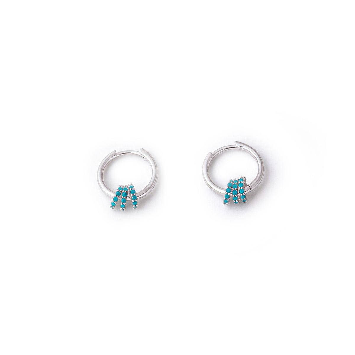 Exclusive Sterling Silver & Turquoise CZ Cherry Roller Huggie Hoop Earrings