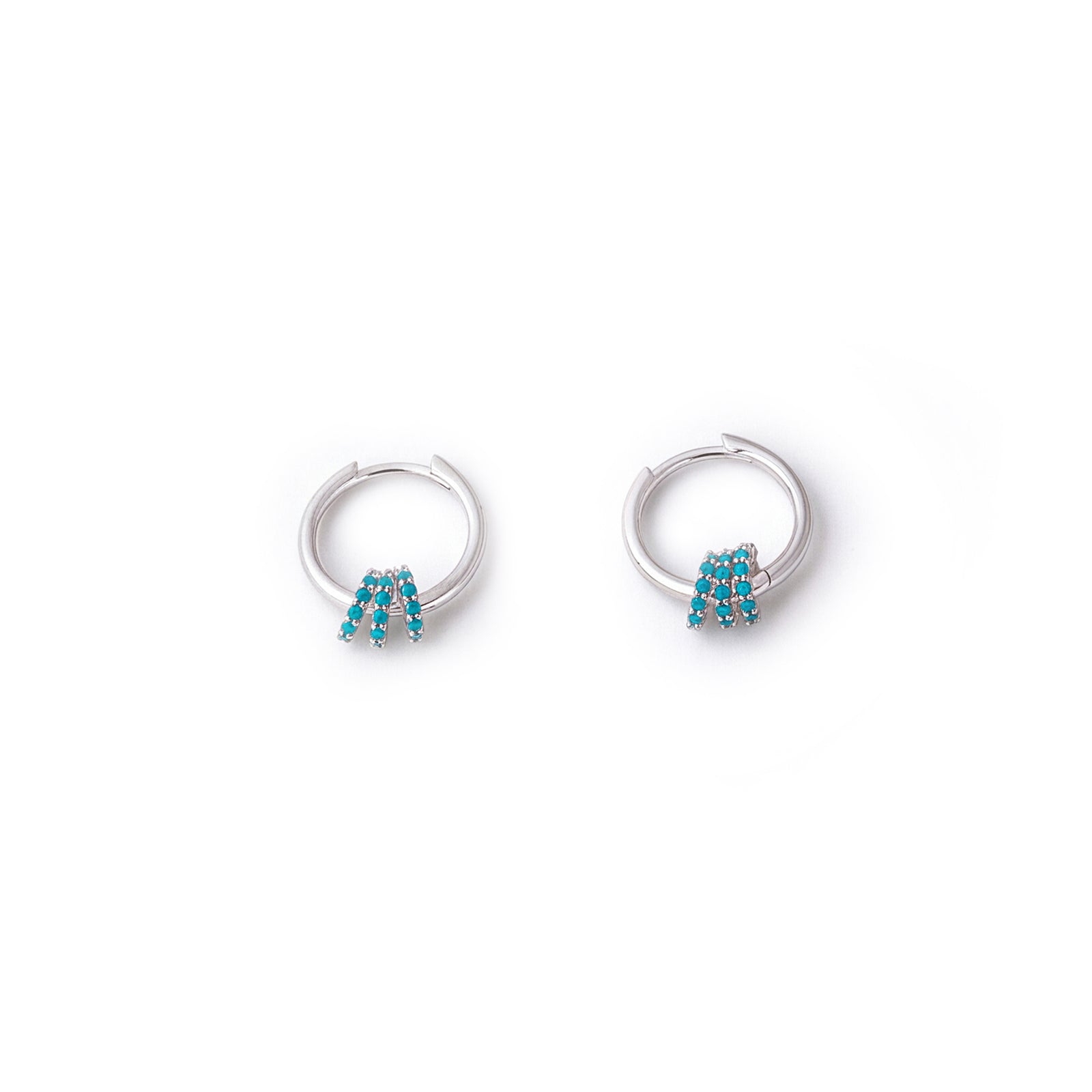 Exclusive Sterling Silver & Turquoise CZ Cherry Roller Huggie Hoop Earrings