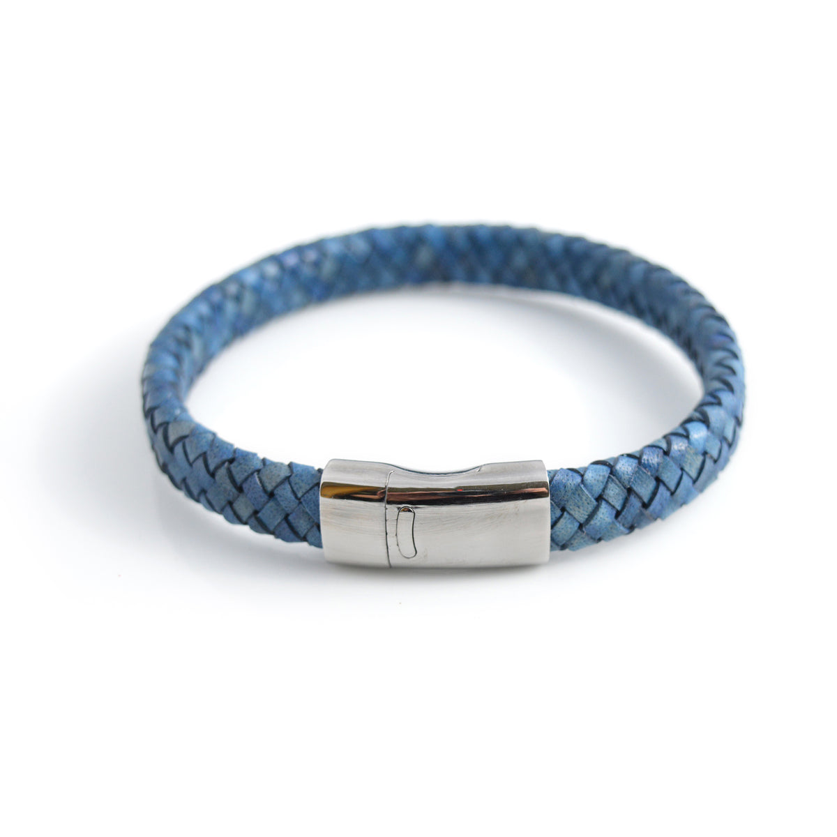Flat Oval Bolo Leather Bracelet with Polished Stainless Steel Clasp