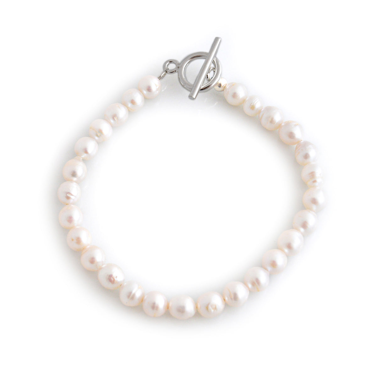 Freshwater Pearl And Sterling Silver T-Bar Bracelet