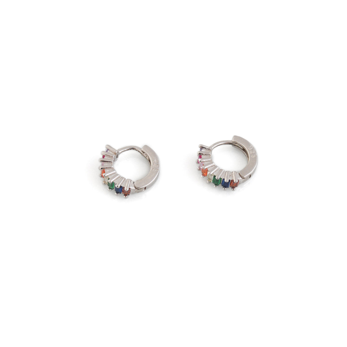Sterling Silver Rainbow CZ Huggie Hoop Earrings