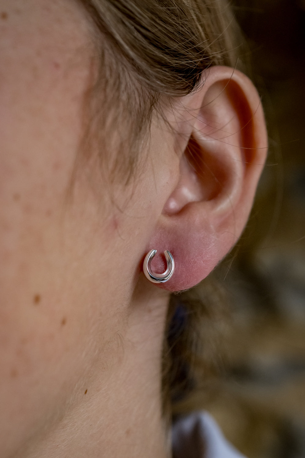 Exclusive Curvy Sterling Silver Horseshoe Stud Earrings