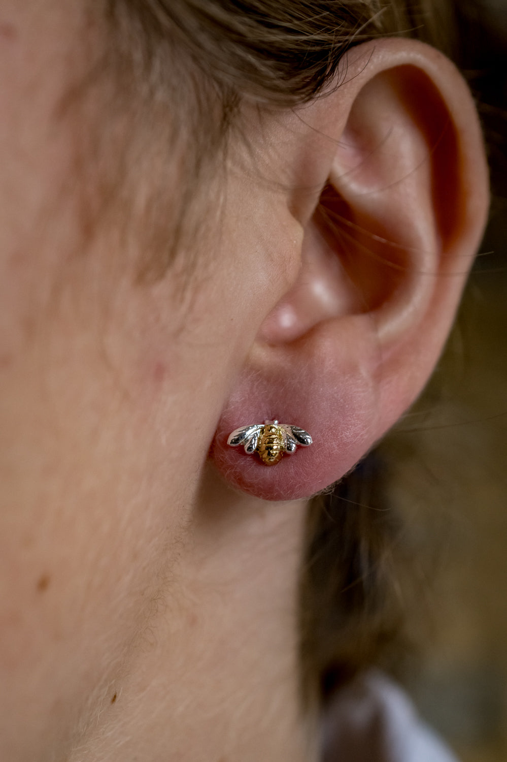 Sterling Silver & 18ct Gold Plate Bumblebee Stud Earrings