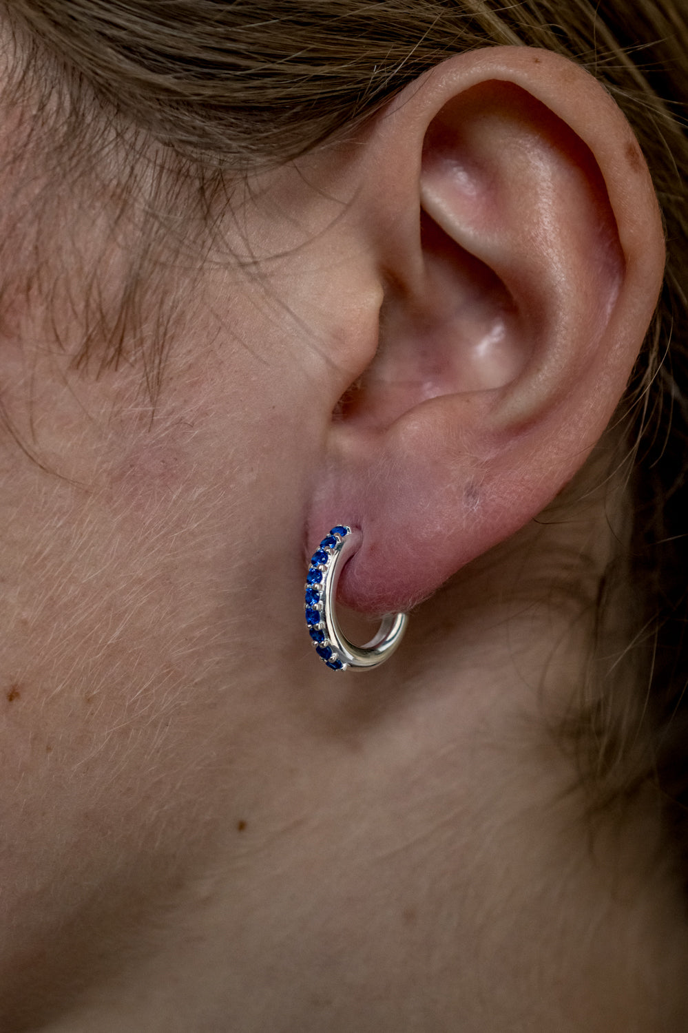 Sterling Silver & Blue CZ Hoop Earrings