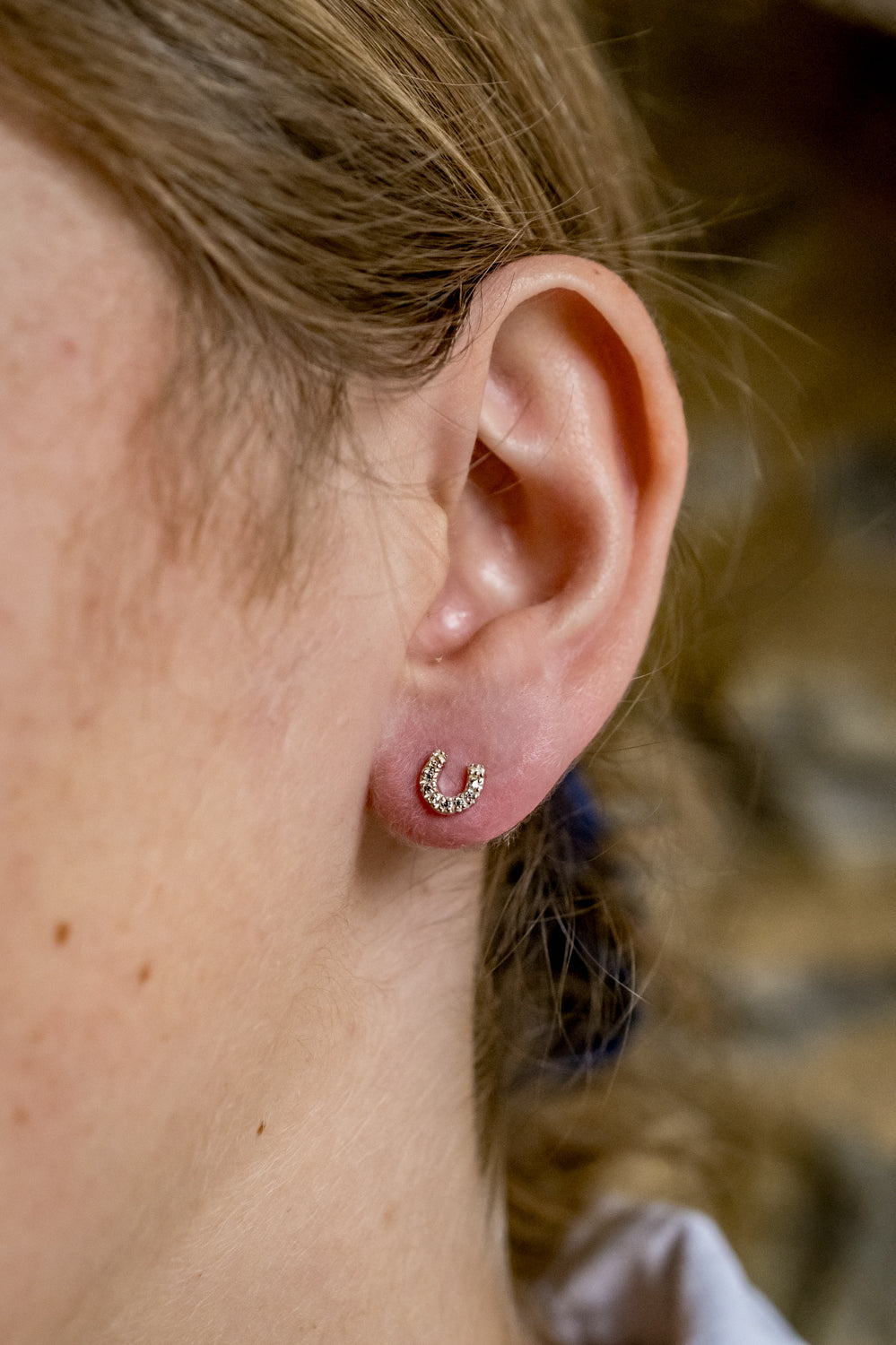 Sterling Silver & CZ Horseshoe Stud Earrings