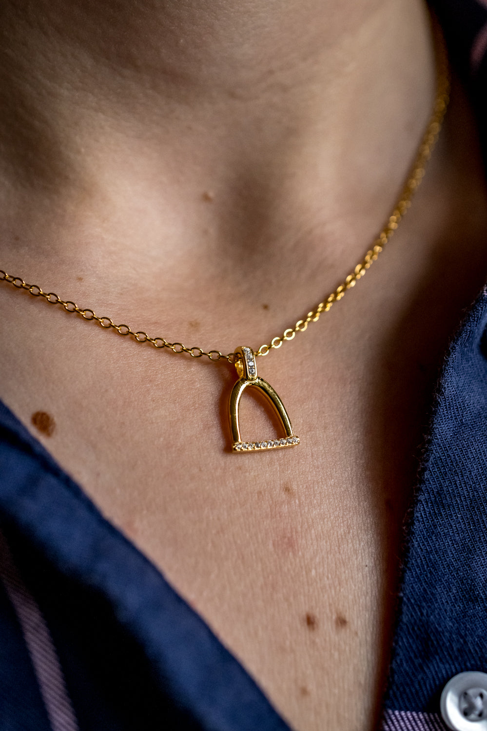 Sterling Silver & 18ct Gold Plated CZ Stirrup Necklace