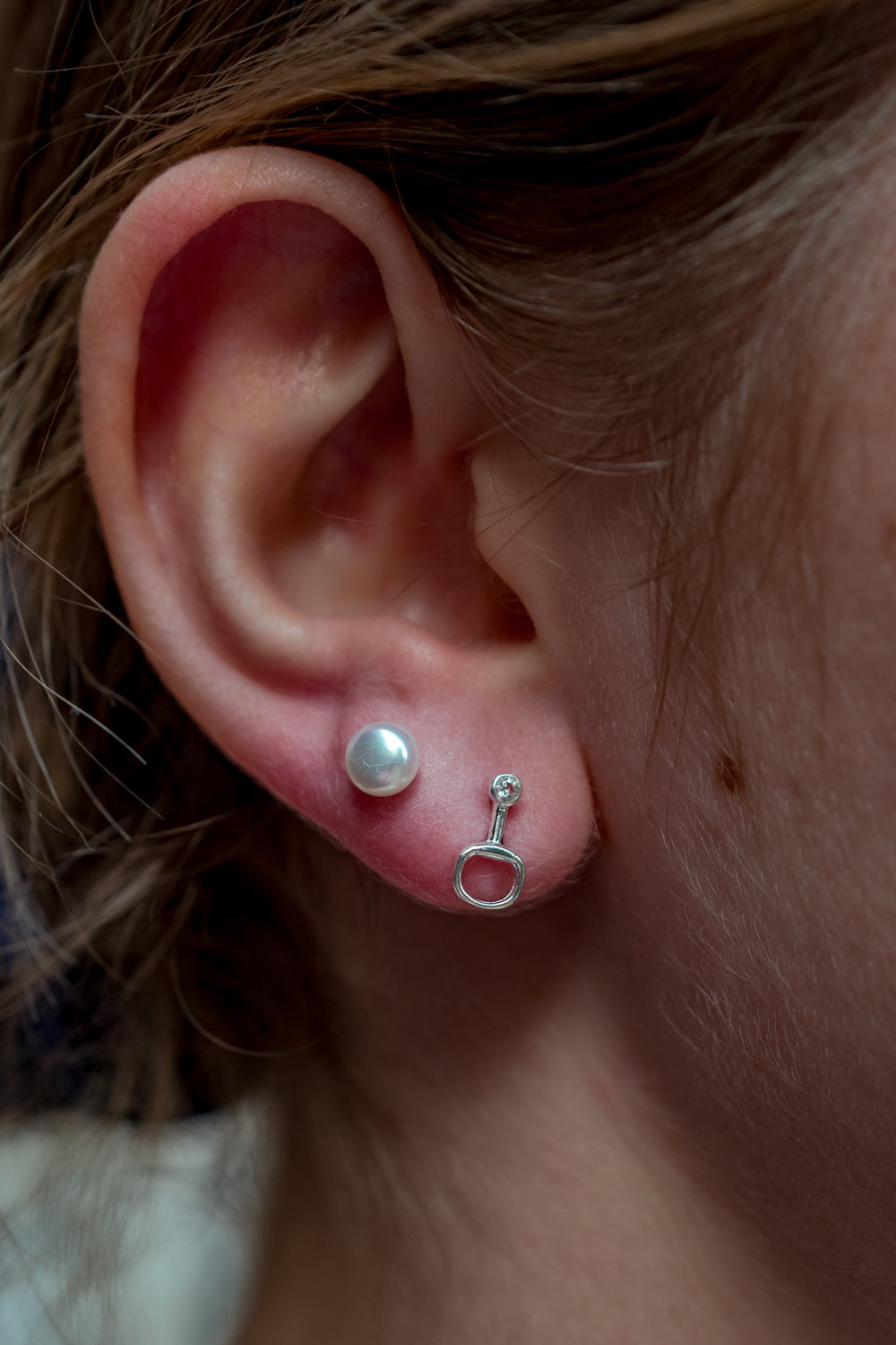 Sterling Silver & CZ Snaffle Earrings