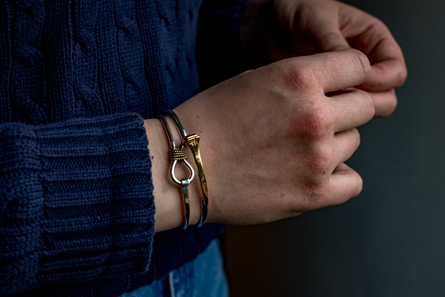 Sterling Silver & Two Tone Lasso Clip Bangle