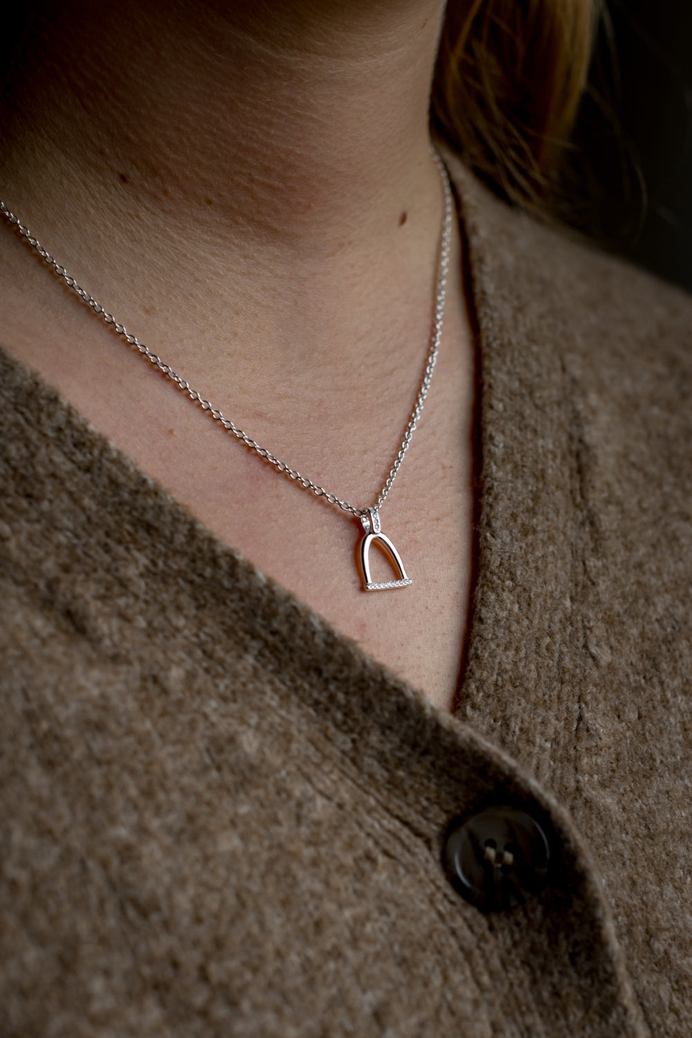 Sterling Silver & CZ Stirrup Necklace