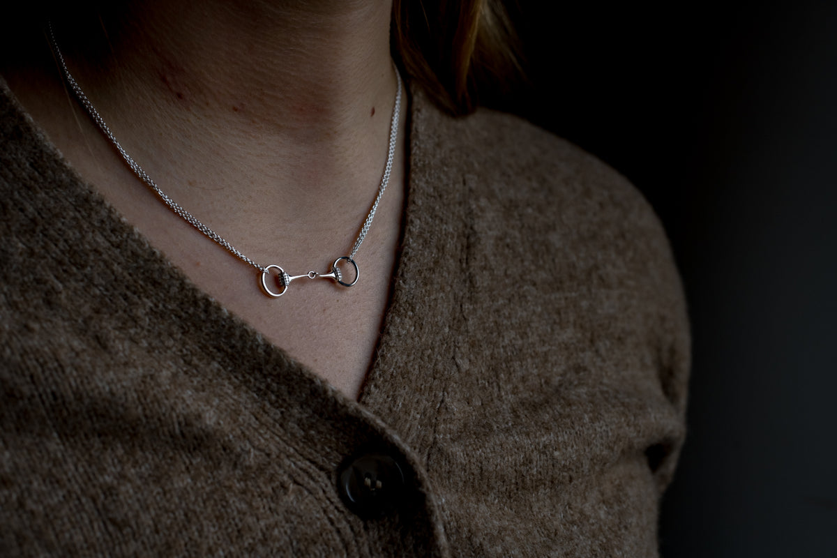 Exclusive Sterling Silver & CZ Dinky Double Chained Snaffle Bit Necklace
