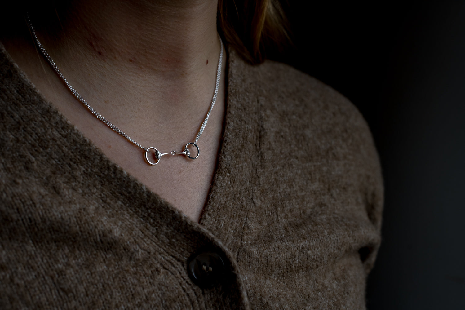 Exclusive Sterling Silver & CZ Dinky Double Chained Snaffle Bit Necklace
