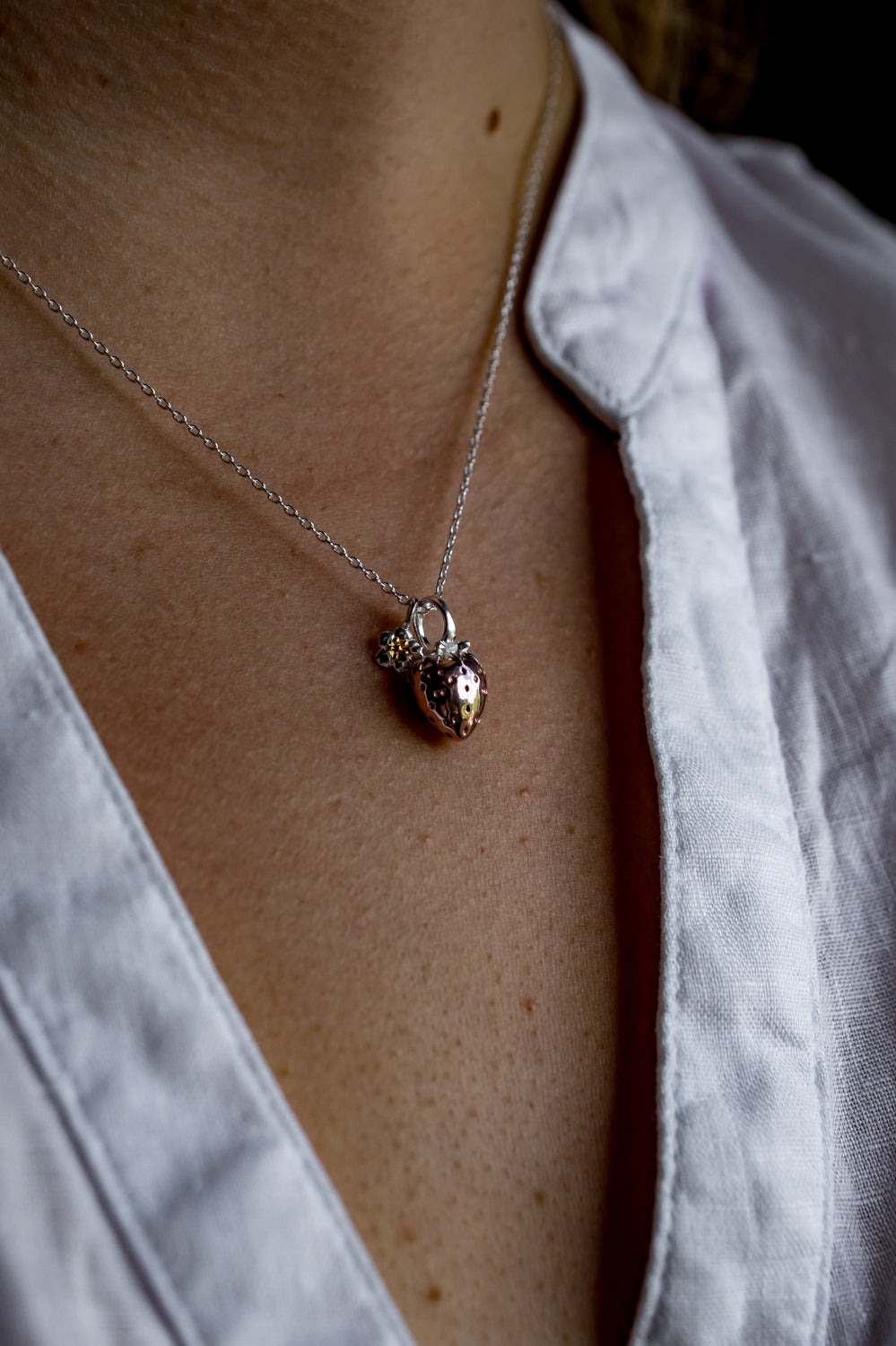 Laura Ashley Sterling Silver & 18ct Rose Gold Plated Strawberry Field Necklace