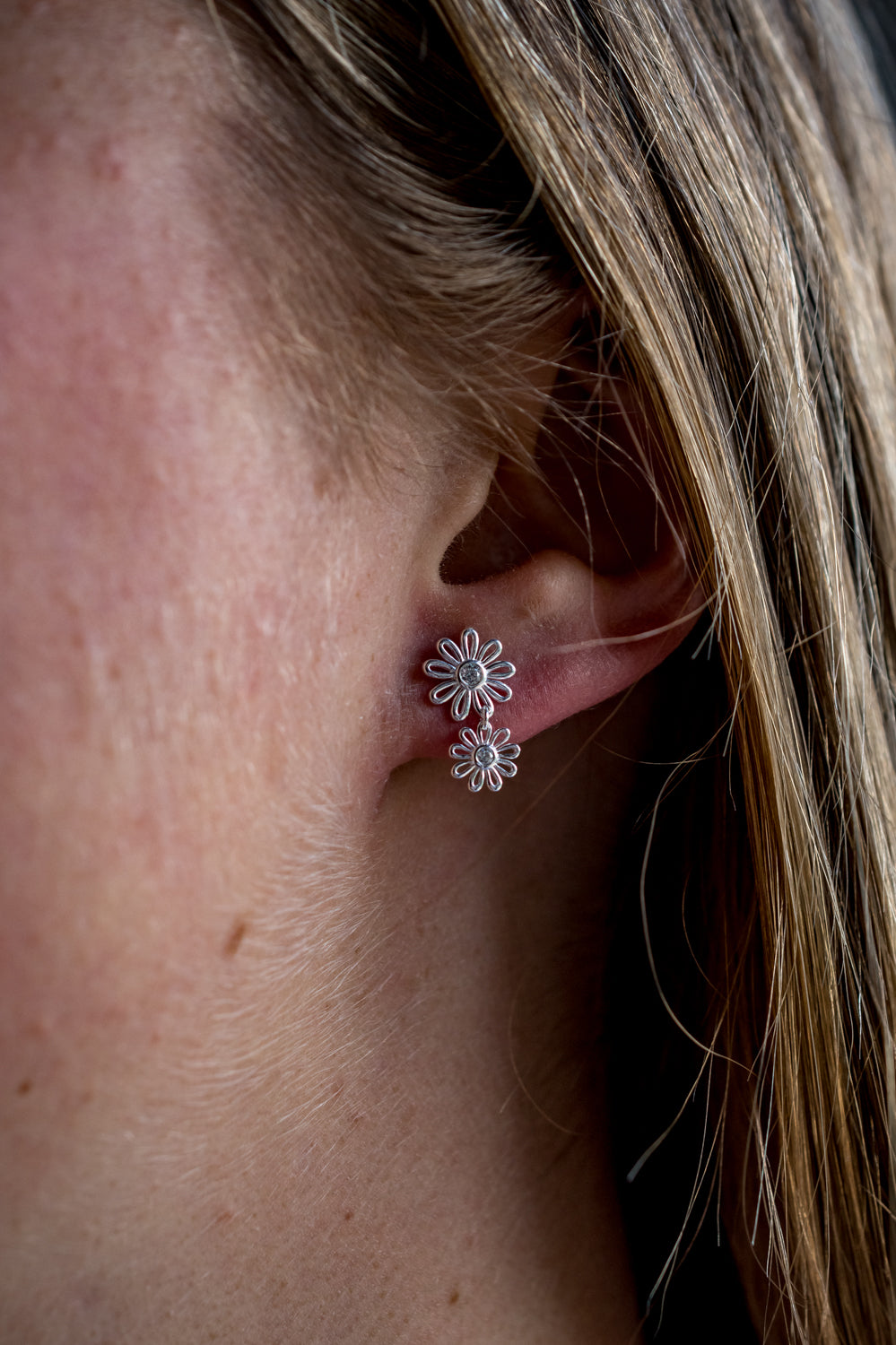 Laura Ashley Sterling Silver & CZ Thorncliff Daisy Drop Earrings
