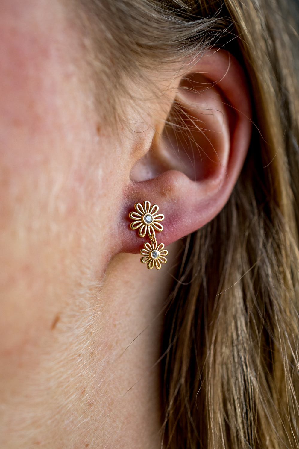 Laura Ashley Sterling Silver & CZ Thorncliff Daisy Drop Earrings