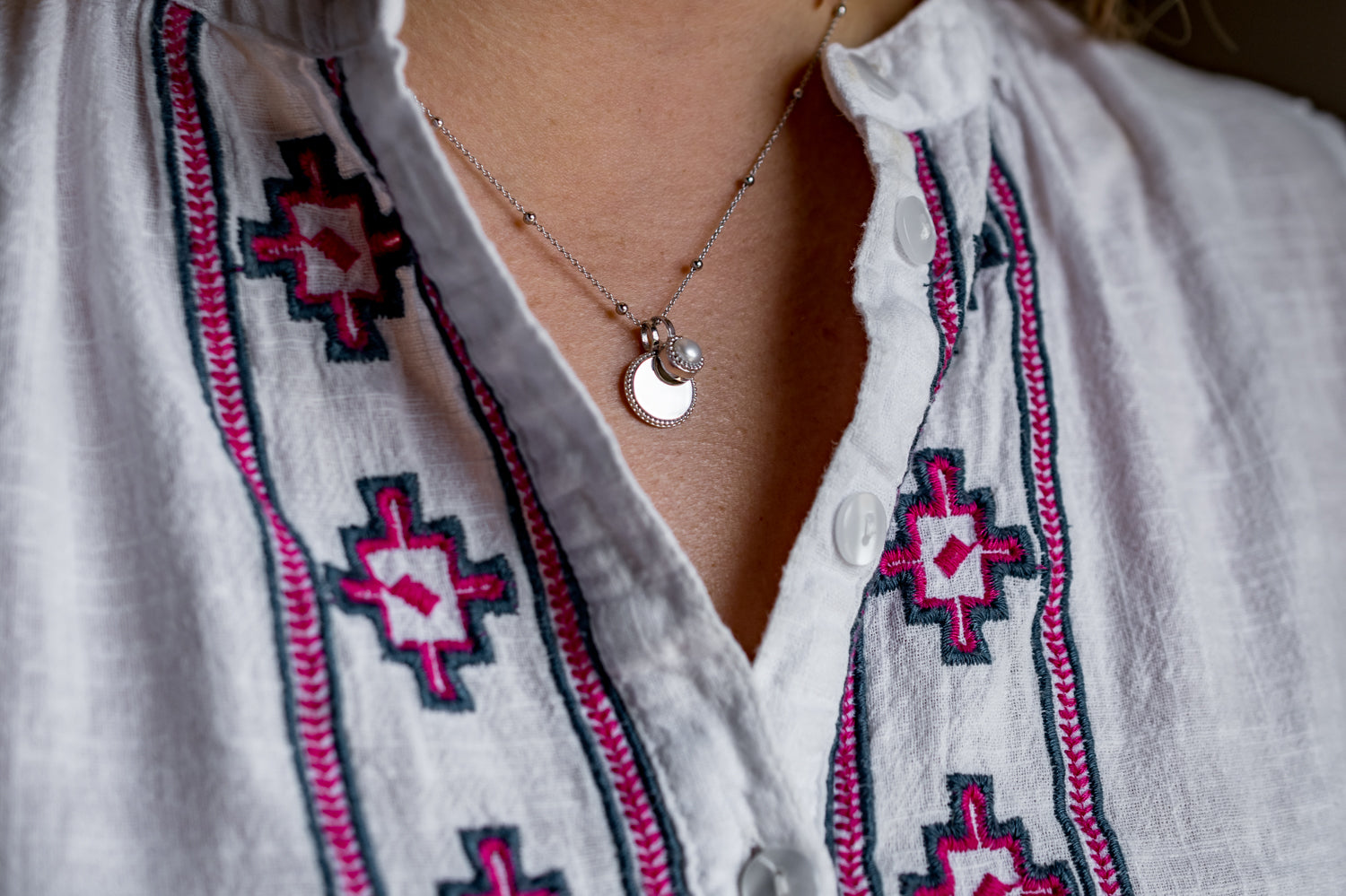 Milgrain Semi-Precious Cabochon June Birthstone Necklace