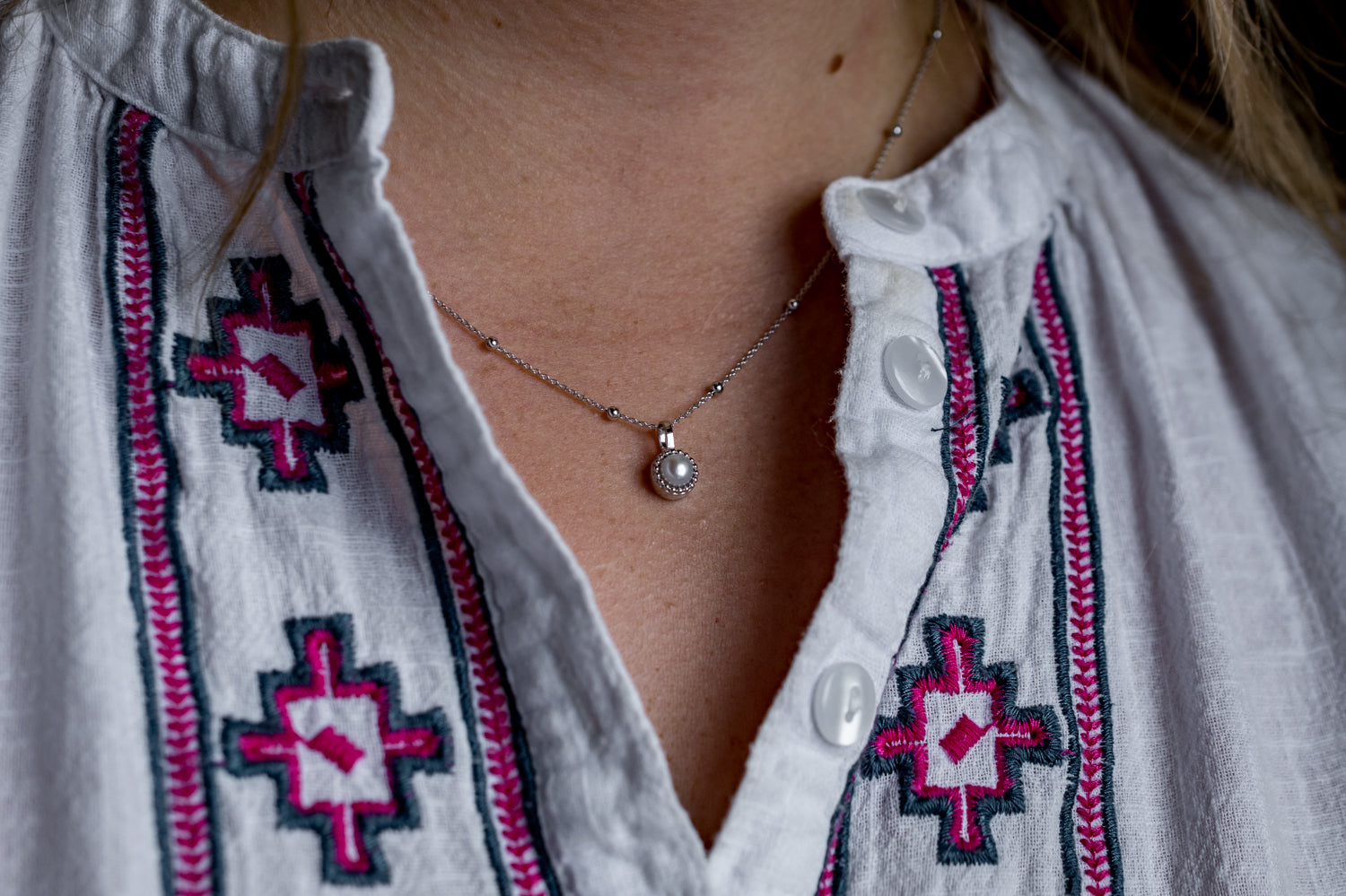 Milgrain Semi-Precious Cabochon June Birthstone Pendant