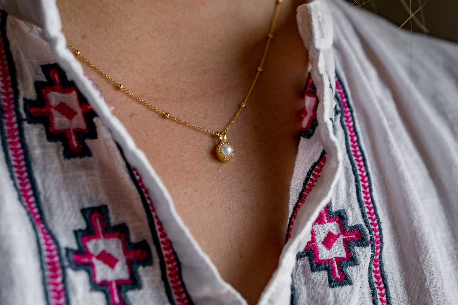 Milgrain Semi-Precious Cabochon June Birthstone Pendant