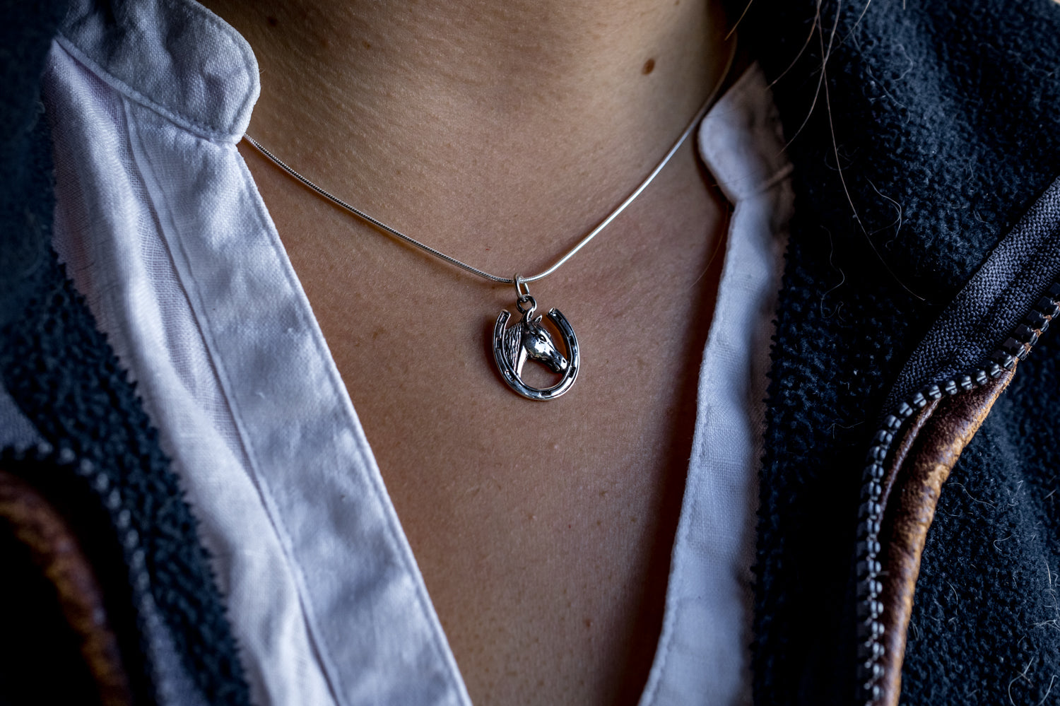 Sterling Silver Horseshoe & Horse Pendant With Chain