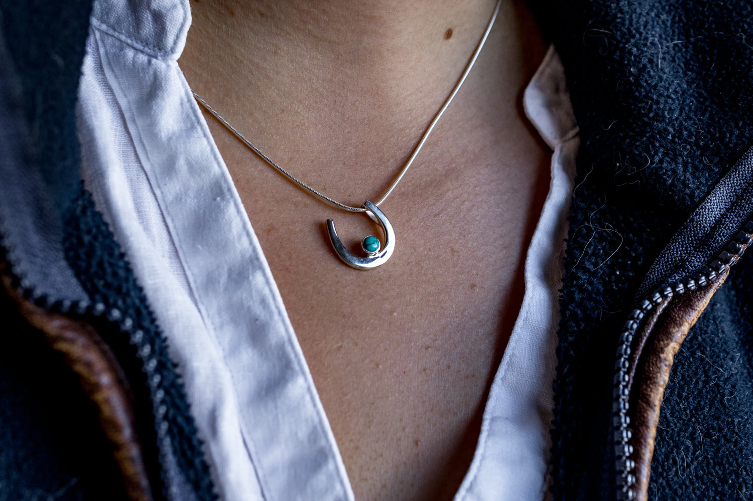Sterling Silver & Turquoise Horseshoe Pendant With Chain