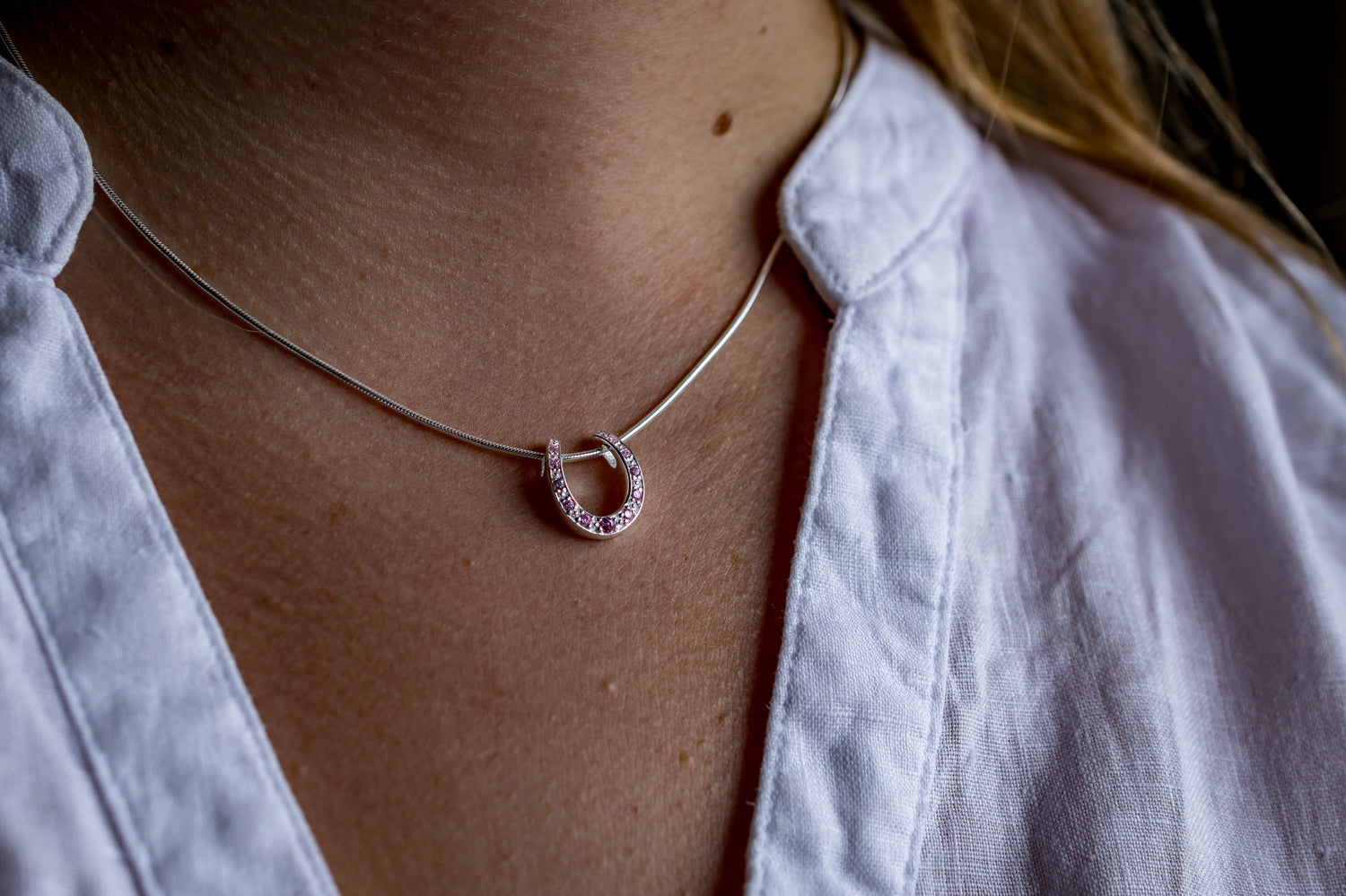 Sterling Silver & CZ Horseshoe Pendant With Chain