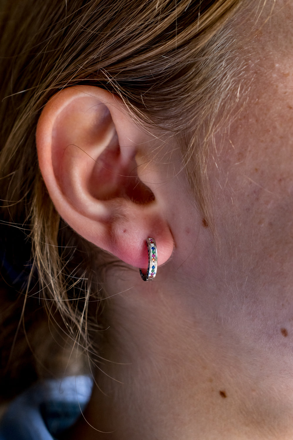 Sterling Silver & Rainbow CZ Huggie Earrings