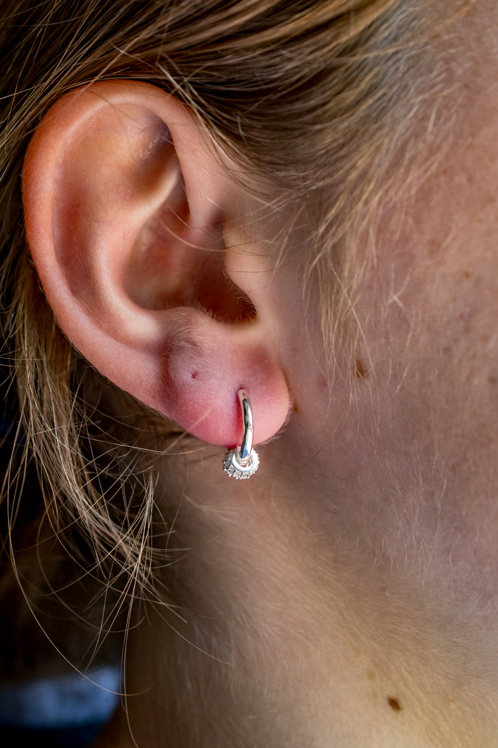 Sterling Silver & CZ Cherry Roller Huggie Hoop Earrings