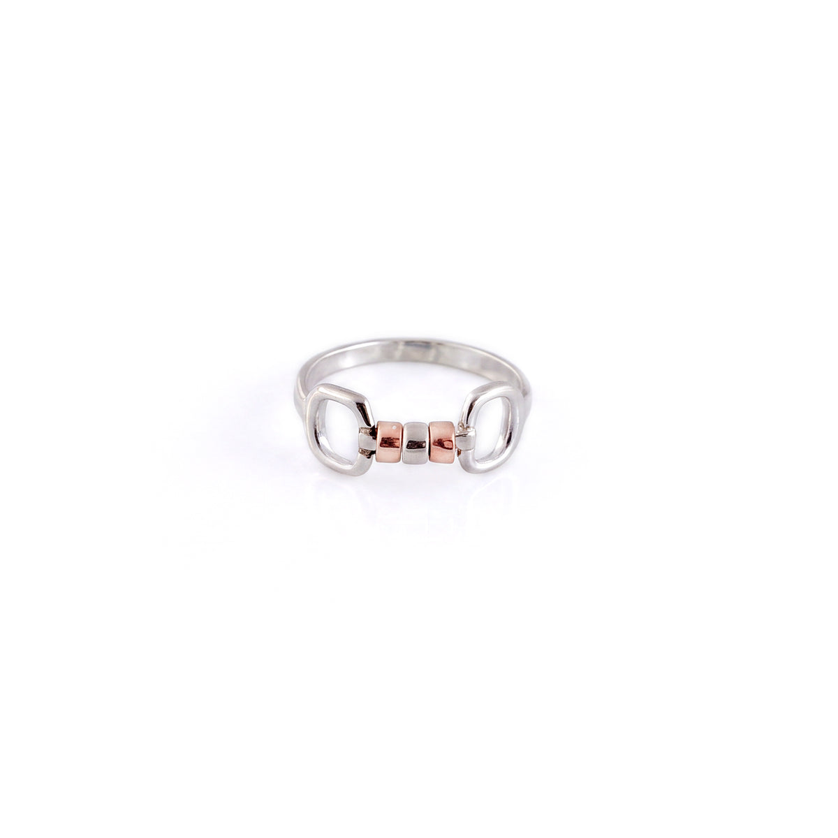 Exclusive Sterling Silver &amp; Solid 9ct Rose Gold Cherry Roller Snaffle Ring