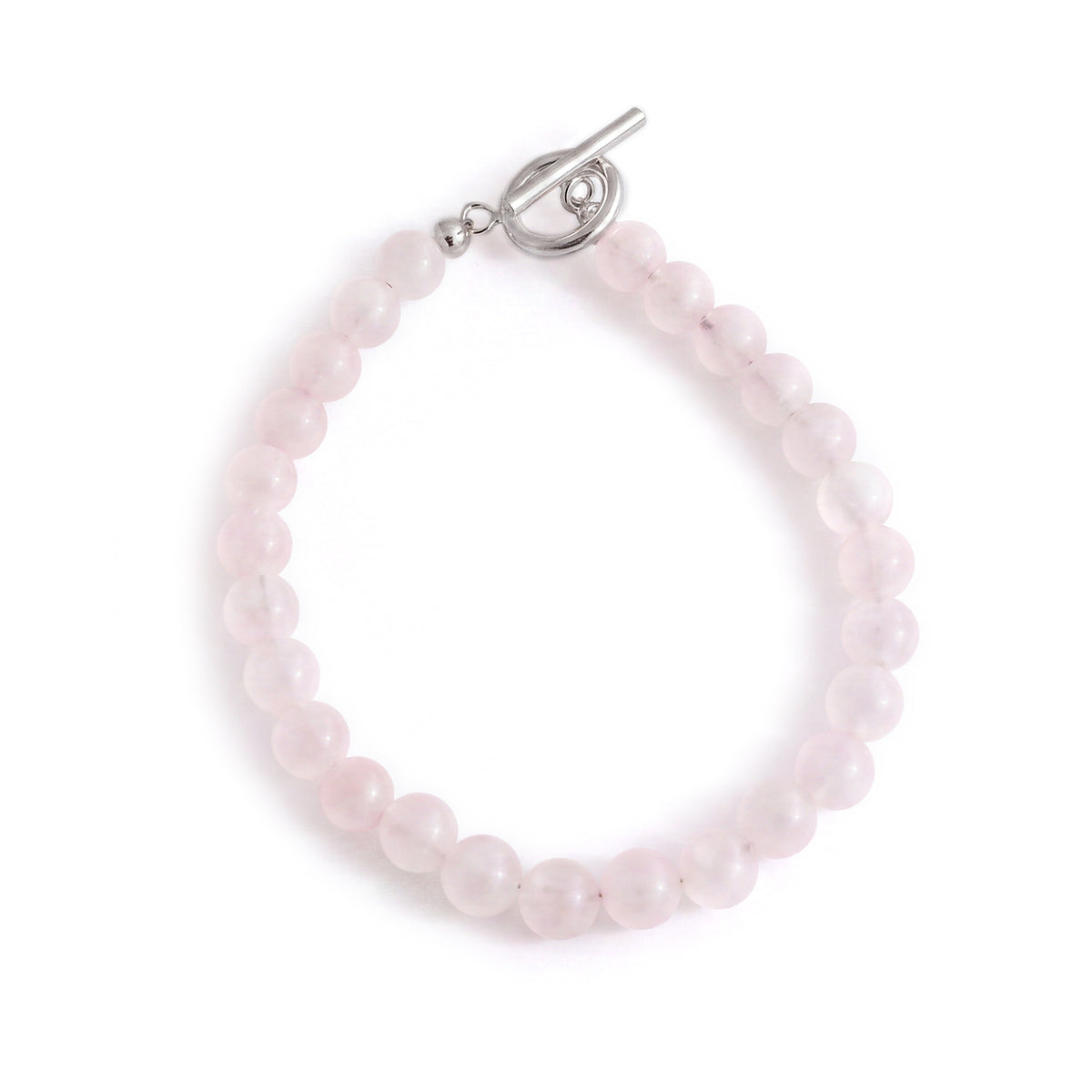 Rose Quartz And Sterling Silver T-Bar Bracelet