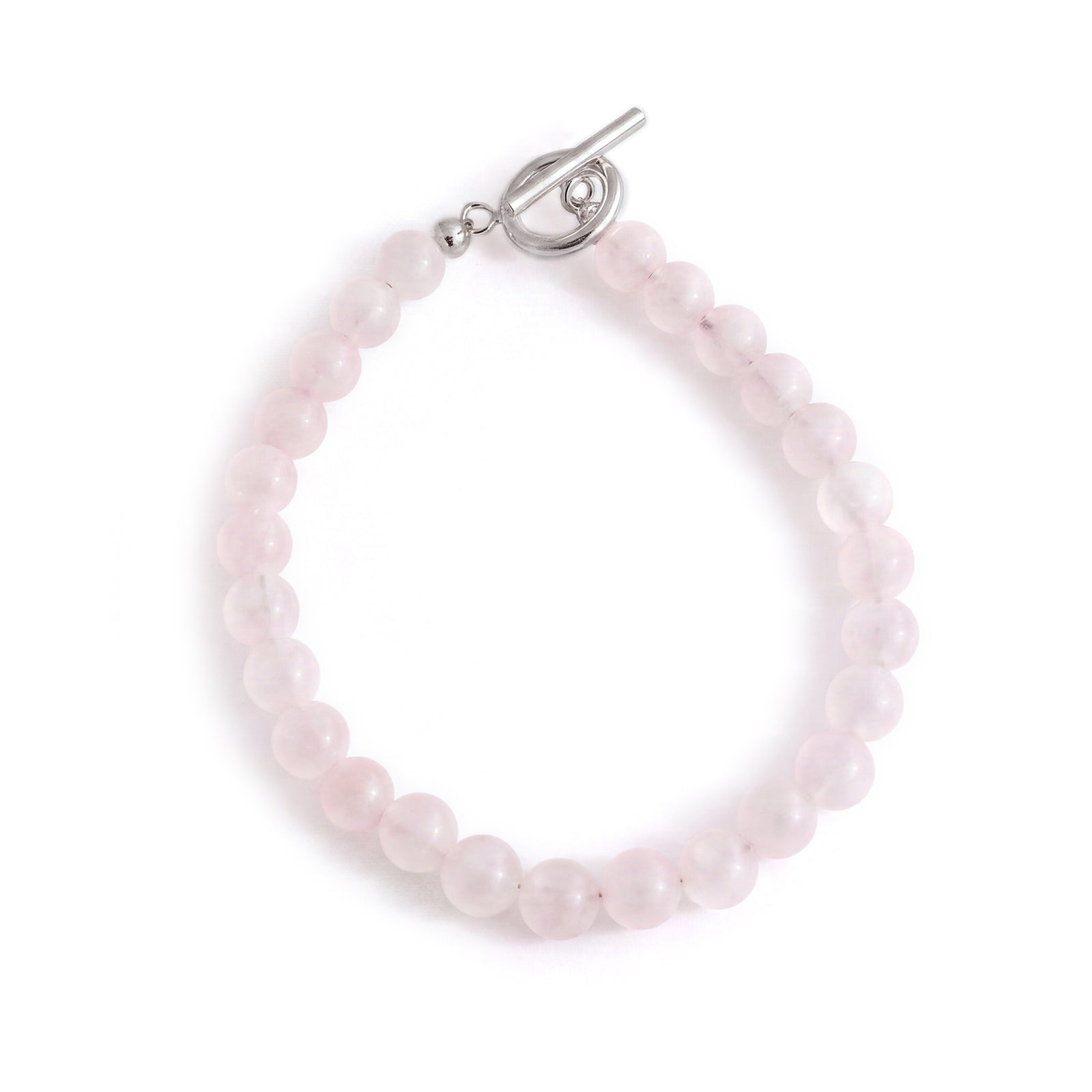 Rose Quartz And Sterling Silver T-Bar Bracelet