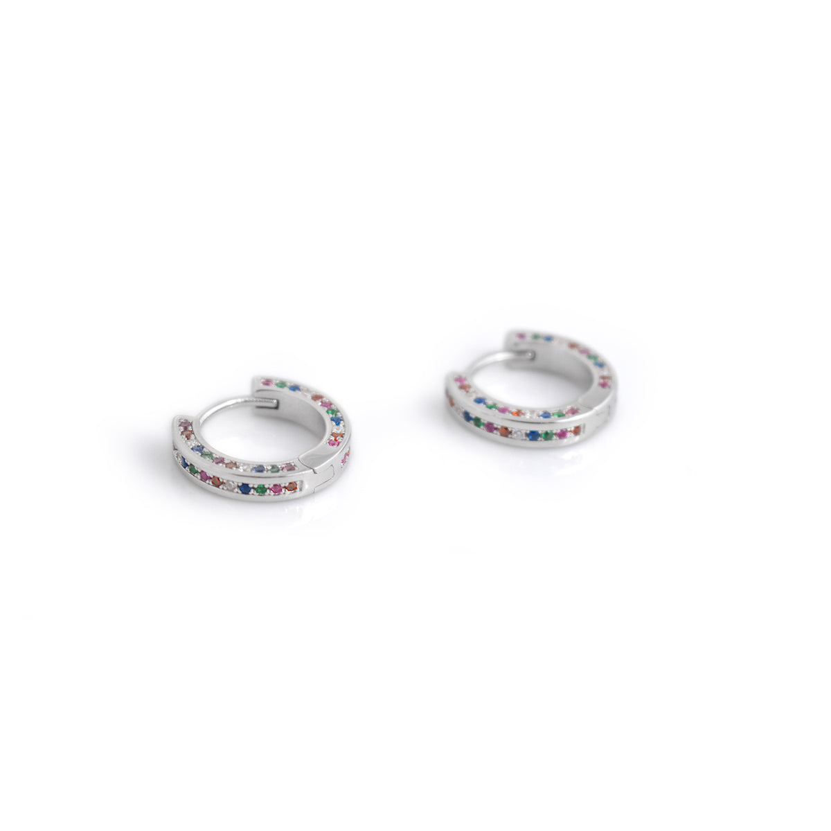 Sterling Silver &amp; Rainbow CZ Huggie Earrings