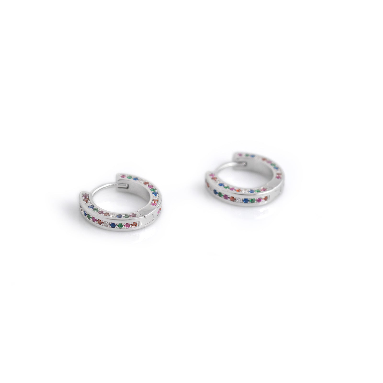 Sterling Silver & Rainbow CZ Huggie Earrings