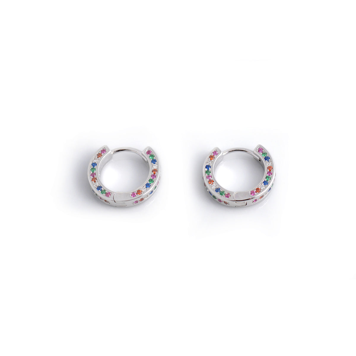 Sterling Silver & Rainbow CZ Huggie Earrings