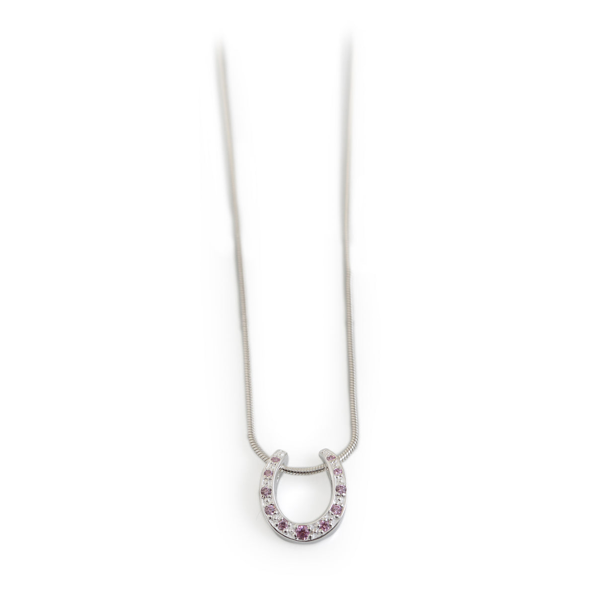 Sterling Silver &amp; CZ Horseshoe Pendant With Chain